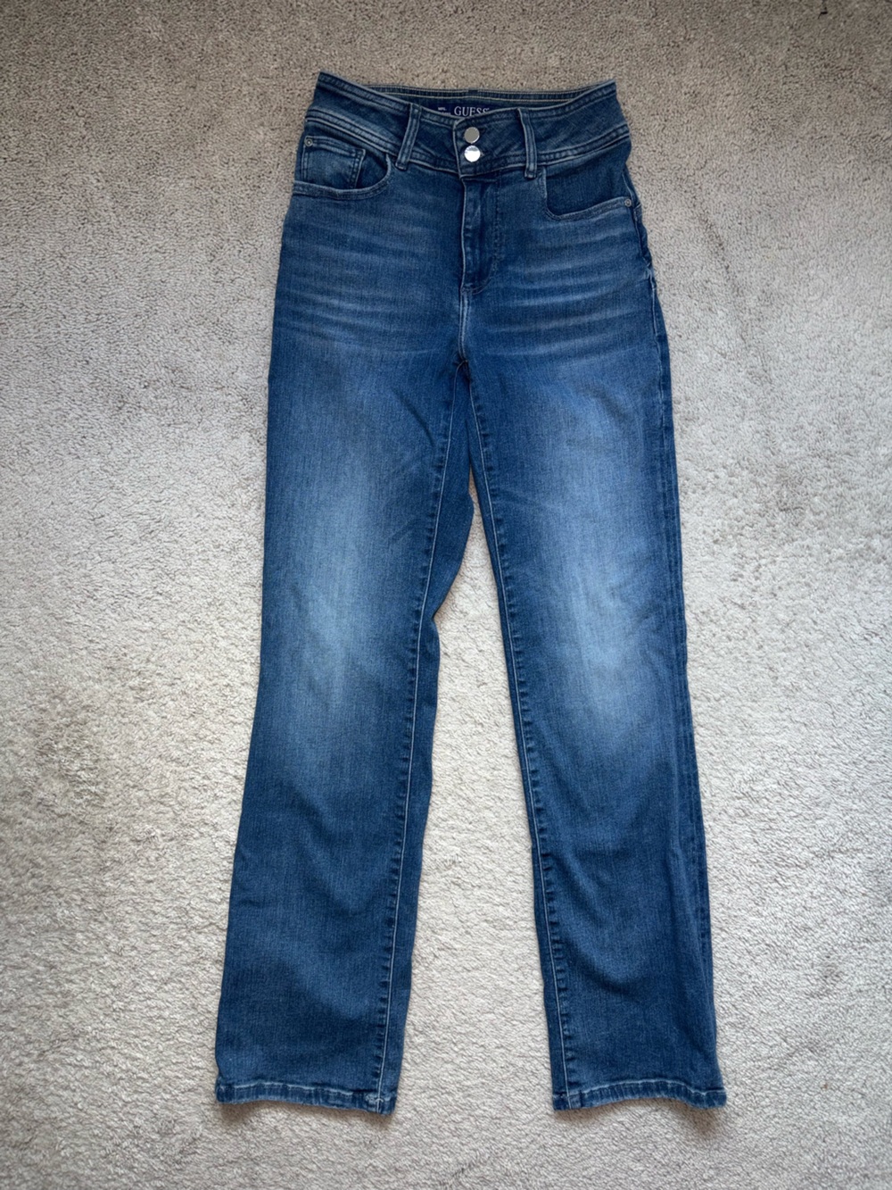 GUESS Women’s High Rise Straight Leg Shape Up Blue Jeans